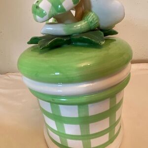 Seymour Mann Green and White Checkered Ceramic Jar- Medium Sz